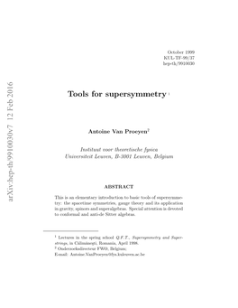 Arxiv:Hep-Th/9910030V7 12 Feb 2016 Tools for Supersymmetry 1