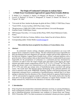 A Multi-Tracer Geochemical Approach in Laguna Pastos Grandes (Bolivia) 3 E