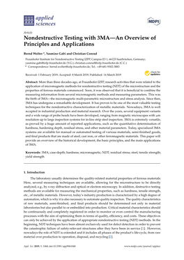 Nondestructive Testing with 3MA—An Overview of Principles and Applications