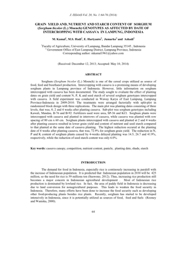 Grain Yield And, Nutrient and Starch Content of Sorghum