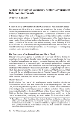 A Short History of Voluntary Sector-Government Relations in Canada