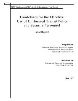 Guidelines for the Effective Use of Uniformed Transit Police and Security Personnel
