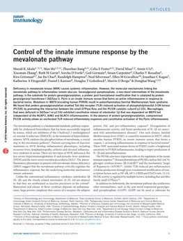 Control of the Innate Immune Response by the Mevalonate Pathway