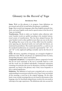 Sri Arobindo Glossary to the Record of Yoga