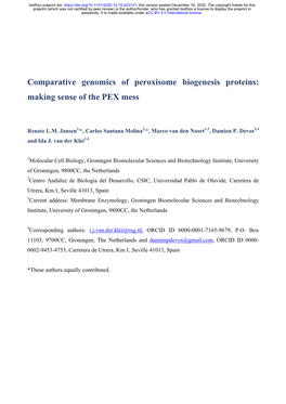 Comparative Genomics of Peroxisome Biogenesis Proteins: Making Sense of the PEX Mess