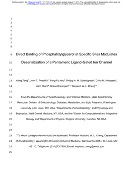 Direct Binding of Phosphatidylglycerol at Specific Sites Modulates