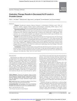 Castration Therapy Results in Decreased Ku70 Levels in Prostate Cancer