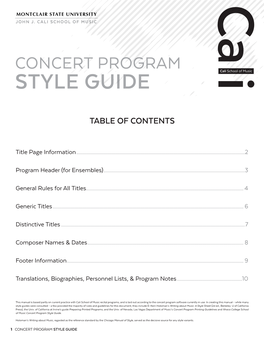 CONCERT PROGRAM STYLE GUIDE Cali School of Music