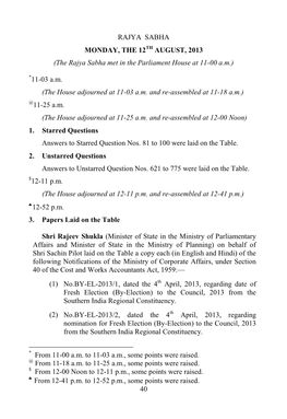 40 RAJYA SABHA MONDAY, the 12TH AUGUST, 2013 (The Rajya