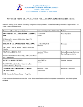 (AEP/S) Notice Is Hereby Given That the Following Companies/Empl