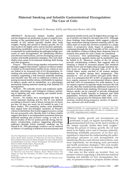 Maternal Smoking and Infantile Gastrointestinal Dysregulation: the Case of Colic