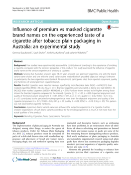 Influence of Premium Vs Masked Cigarette Brand Names on The