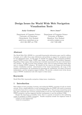 Design Issues for World Wide Web Navigation Visualisation Tools