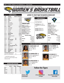 Women's Basketball 2018-19Towson Combined Team STATISTICS Statistics (As of Jan 19, 2019) All Games