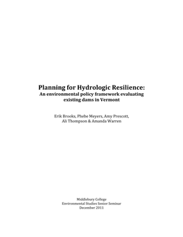 Planning for Hydrologic Resilience: an Environmental Policy Framework Evaluating Existing Dams in Vermont