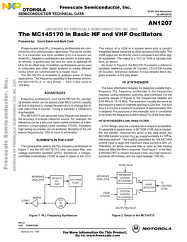 AN1207 MC145170 in Basic HF and VHF Oscillators