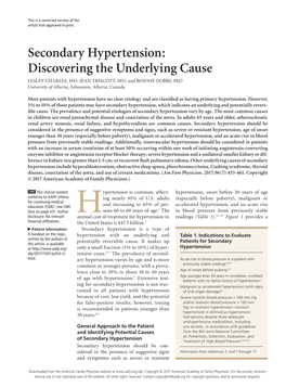 Secondary Hypertension: Discovering the Underlying Cause LESLEY CHARLES, MD; JEAN TRISCOTT, MD; and BONNIE DOBBS, Phd University of Alberta, Edmonton, Alberta, Canada