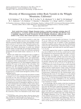 Diversity of Microorganisms Within Rock Varnish in the Whipple Mountains, California† K