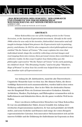 „Das Bewußtsein Der Gesichte:” Der Gebrauch Und Eindruck Von Oskar Kokoschkas Weltanschauung Auf Seiner Frühen Kunst German 499: Senior Capstone/Seminar with Dr