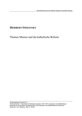 Thomas Murner Und Die Katholische Reform