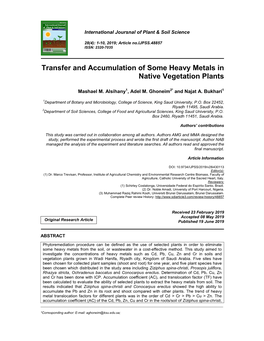 Transfer and Accumulation of Some Heavy Metals in Native Vegetation Plants