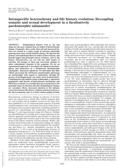 Intraspecific Heterochrony and Life History Evolution: Decoupling Somatic and Sexual Development in a Facultatively Paedomorphic Salamander