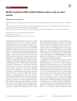 NLRC3 Mediated PI3K-Mtor Inhibition Takes a Toll on Colon Cancer