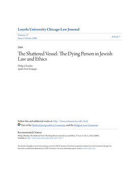 The Dying Person in Jewish Law and Ethics Philip J