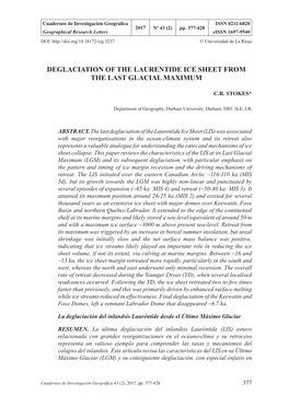 Deglaciation of the Laurentide Ice Sheet from the Last Glacial Maximum