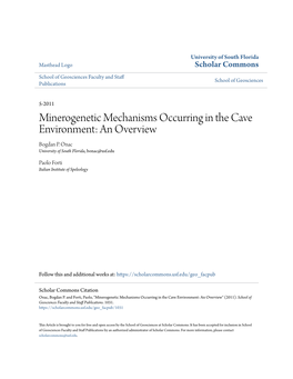 Minerogenetic Mechanisms Occurring in the Cave Environment: an Overview Bogdan P