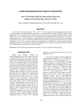 169 a NEW IRON/VANADIUM (FE/V) REDOX FLOW BATTERY Liyu Li