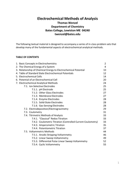 Electrochemical Methods of Analysis Thomas Wenzel Department of Chemistry Bates College, Lewiston ME 04240 Twenzel@Bates.Edu