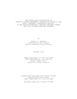 The Status and Distribution of Christ's Indian