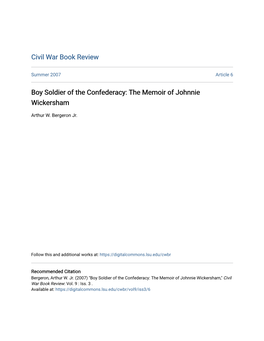 Boy Soldier of the Confederacy: the Memoir of Johnnie Wickersham