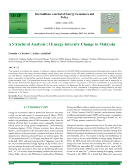 A Structural Analysis of Energy Intensity Change in Malaysia