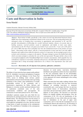 Caste and Reservation in India Soma Mandal