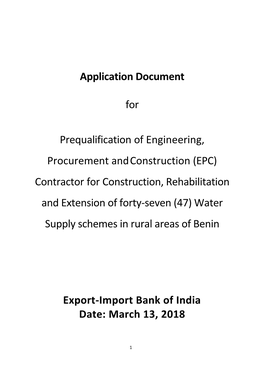 (EPC) Contractor for Construction, Rehabilitation and Extension of Forty-Seven (47) Water Supply Schemes in Rural Areas of Benin