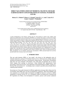 Direct Quantification of Thorium, Uranium and Rare Earth Element Concentrations in Natural Waters by Icp-Ms