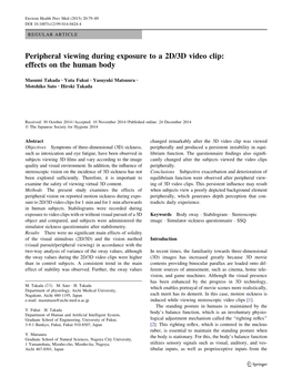 Peripheral Viewing During Exposure to a 2D/3D Video Clip: Effects on the Human Body