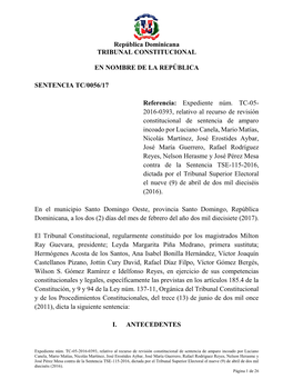 República Dominicana TRIBUNAL CONSTITUCIONAL EN