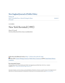 New York Revisited (1992) Shaun O’Connell University of Massachusetts Boston, Shaun.Oconnell@Umb.Edu