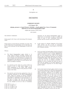 Commission Decision of 10 January 2011 Adopting, Pursuant to Council
