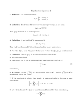 Eigenfunction Expansions 2 1. Notation: the Kronecker Delta Is {0