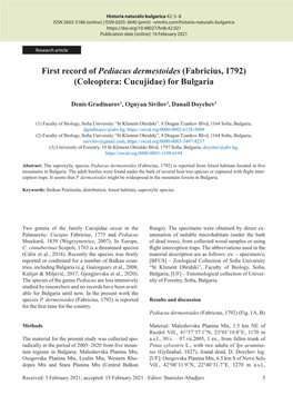 First Record of Pediacus Dermestoides (Fabricius, 1792) (Coleoptera: Cucujidae) for Bulgaria