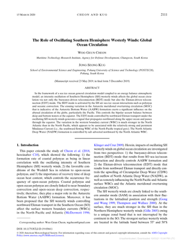 The Role of Oscillating Southern Hemisphere Westerly Winds: Global Ocean Circulation