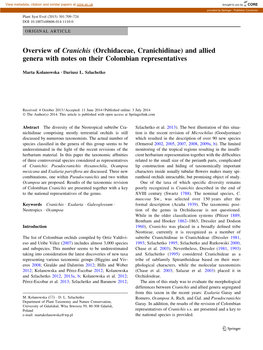 Overview of Cranichis (Orchidaceae, Cranichidinae) and Allied Genera with Notes on Their Colombian Representatives