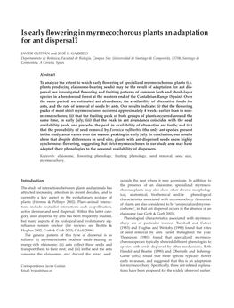 Is Early Flowering in Myrmecochorous Plants an Adaptation for Ant