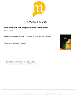 Book of Changes Arrived in the West