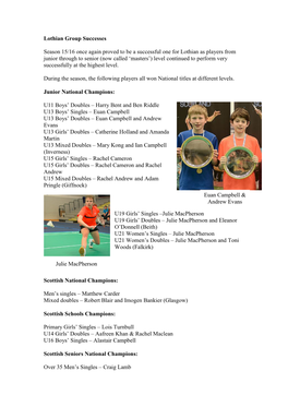 Yonex East of Scotland Junior Championships