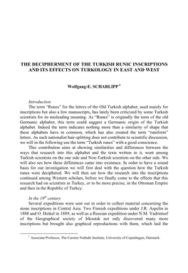 The Decipherment of the Turkish Runic Inscriptions and Its Effects on Turkology in East and West